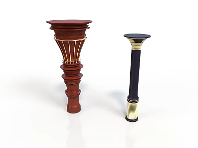 Architectural Decorative Columns With Red Detailed Texture And Black Gold Design 3d model