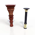 Architectural Decorative Columns With Red Detailed Texture And Black Gold Design