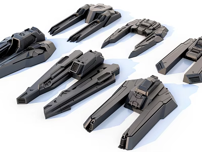 Multiple Black Futuristic Industrial Equipment Components With Sleek Design And Angular Edges 3d model