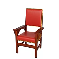 Classic Armchair with Red Leather Upholstery Wooden Frame and Gold Nailhead Trim