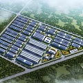Industrial Factory Buildings in Large Industrial Park with Neat Arrangement Greenery and Road Networks