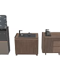 Modern Tea Room Interior With Water Dispenser Wooden Cabinets Kettles Gray Wall And Gray Floor