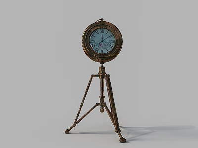 Vintage Brass Tripod Base Clock With White Dial And Roman Numerals 3d model