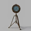 Vintage Brass Tripod Base Clock With White Dial And Roman Numerals
