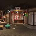 Traditional Chinese Hunan Restaurant Interior With Wooden Tables Colorful Stools And Red Decor Elements
