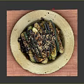 Sliced Zucchini Stacked With Savory Sauce And Sesame Seeds On Wooden Board