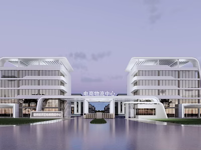 Modern Office Building For Telecom And Fire Center With Symmetrical Architecture And Reflective Waterfront 3d model