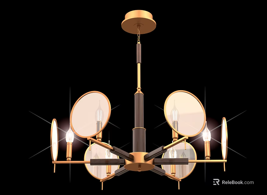 Modern Gold And Black Chandelier With Circular Glass Shades And Metal Frame 3d model 