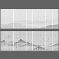 Perforated Decorative Panels With Grid Pattern And Ink Wash Mountain Landscape Design