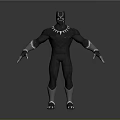 3D Model of Black Panther Character in Black Suit With White Details and Standing Pose
