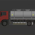 Red Black Horse Tanker Truck With Silver Tank And Warning Signs