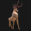 Cartoon Style Deer Character With Large Antlers And Brown White Fur Standing