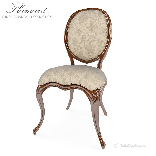 Classic European Style Single Chair With Floral Fabric Upholstery And Carved Legs 3d model 