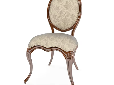 Classic European Style Single Chair With Floral Fabric Upholstery And Carved Legs 3d model