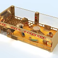 Traditional Kids Playground with Thatched Roofs Red Decorations Yellow Floor and Play Equipment