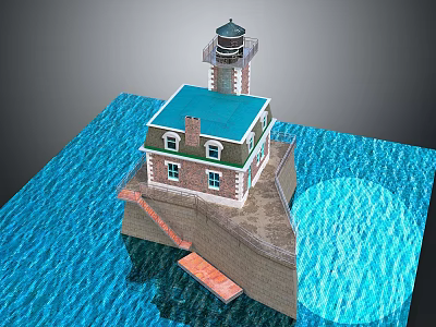 Coastal House Interior With Brick Walls Blue Roof And Wooden Furniture 3d model