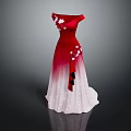 Elegant One Shoulder Red to White Gradient Dress with Delicate Flower Decorations for Formal Occasions