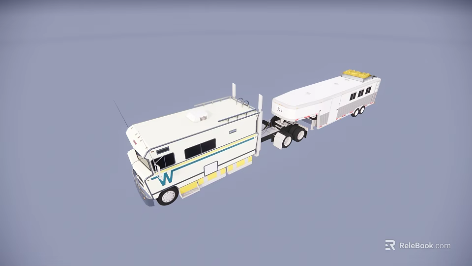 White Modern RV Camping Vehicle With Trailer And Side Windows Design 3d model 