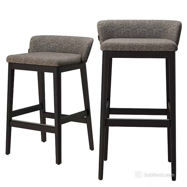 Stylish Gray Upholstered Bar Stools With Dark Wooden Legs For Home Use 3d model 