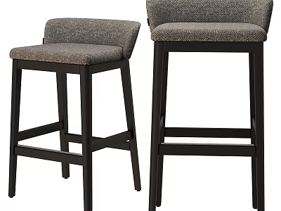 Stylish Gray Upholstered Bar Stools With Dark Wooden Legs For Home Use 3d model