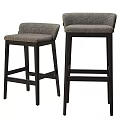 Stylish Gray Upholstered Bar Stools With Dark Wooden Legs For Home Use