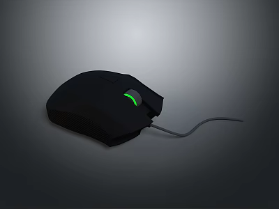 Black Wired Computer Mouse With Green Light Indicator And Ergonomic Design 3d model