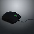 Black Wired Computer Mouse With Green Light Indicator And Ergonomic Design 3d model