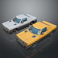 Stylish Vintage White and Yellow Classic Cars on Shiny Reflective Surface