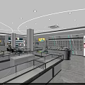 Modern Specialty Store Interior With Shelves Display Counters Seating And Bright Lighting 3d model