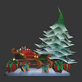 Green Layered Paper Craft Christmas Tree With Decorative Sleigh And Gift Boxes On Snow