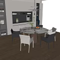 Round Dining Table and Chair Combination Sideboard 3d model