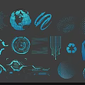 Abstract Tech Inspired Wall Decor With Blue Geometric Shapes Globe Circuit Arrows And Symbols
