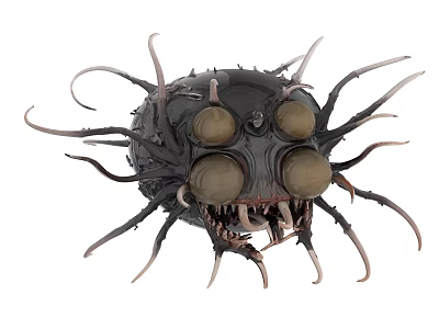 Fictional Monster Creature With Multiple Eyes Spikes Sharp Teeth And Tentacles 3d model