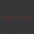 Red Suspension Bridge with Two Tower Structures on Gray Background and Reflective Surface 3d model