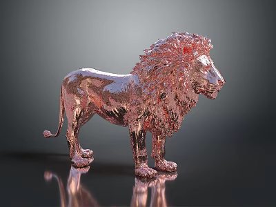 Rose Gold Lion Statue Metallic Sculpture With Reflective Surface On Dark Background 3d model