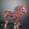 Rose Gold Lion Statue Metallic Sculpture With Reflective Surface On Dark Background
