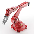 Red Industrial Robotic Arm With Mechanical Gripper And Control Panel 3d model