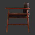 Brown Leather Upholstered Leisure Chair With Wooden Arms And Legs And Modern Design