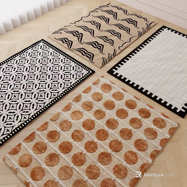 Stylish Square Rugs With Geometric Wave And Polka Dot Patterns In Beige Brown And Black 3d model 