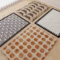 Stylish Square Rugs With Geometric Wave And Polka Dot Patterns In Beige Brown And Black