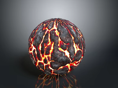 Lava Texture Decorative Sphere with Black Base Red Orange Glowing Cracks for Home Decoration 3d model