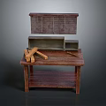 Rustic Wooden Table with Open Storage Box and Small Wooden Pieces on Top