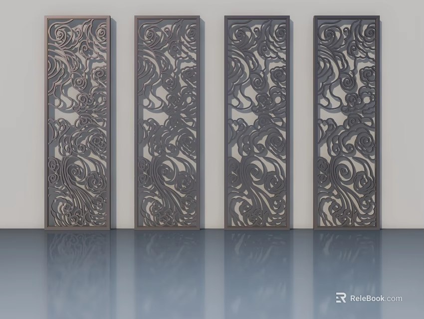 Four Decorative Swing Doors With Intricate Carved Patterns And Panel Design 3d model