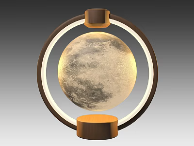 Modern Moon Shaped Table Lamp With Circular Light Ring And Wooden Base 3d model