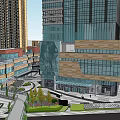 Modern Luxury Hotel Building With Glass Curtain Wall And Surrounding Urban Plaza Design
