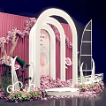 Romantic Valentine's Photo Check In Spot With Pink Arch Flowers And Decorations