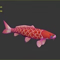 Vibrant Red Patterned Koi Fish With Shiny Scales And Reflection On Gray Surface 3d model