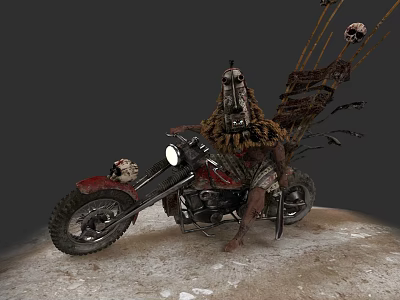 Decorative Motorcycle With Skull Accents And Warrior Figure On Gray Background 3d model