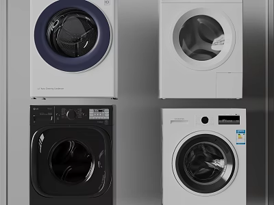 Modern Front Loading Washing Machines in White Black and Blue Contemporary Designs 3d model