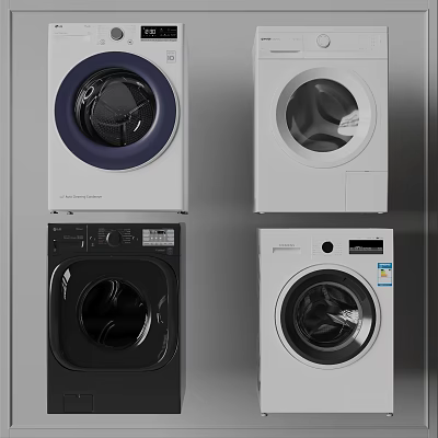 Modern Front Loading Washing Machines in White Black and Blue Contemporary Designs 3d model